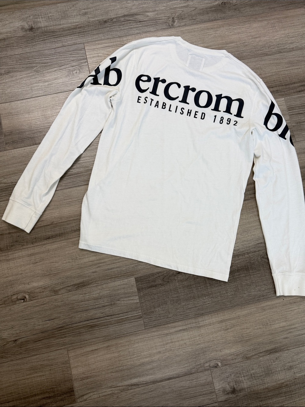 Abercrombie & Fitch White Long-Sleeve Logo Shirt with Black Print